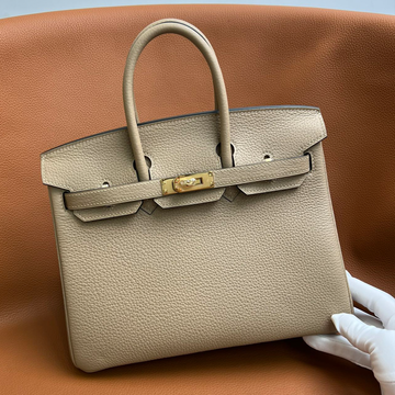 Trench Grey Compact Structured Top Handle Handbag With Polished Golden Twist Lock And Textured Grain Exterior