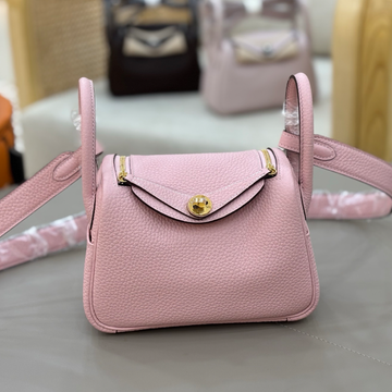 Sakura Rose Pink Mini Structured Box Bag With Pebbled Grain Texture, Golden Twist Lock And Wide Matching Shoulder Strap